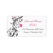 Zwart Roze Bloemen Bruiloft Retouradres Label (Voorkant)