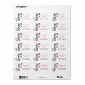 Zwart Roze Bloemen Bruiloft Retouradres Label (Full Sheet)