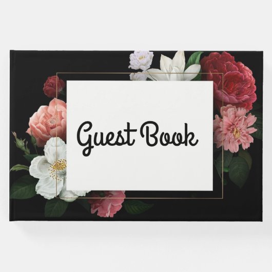Zwart Roze Bloemen Elegant  Gastenboek (Voorkant)