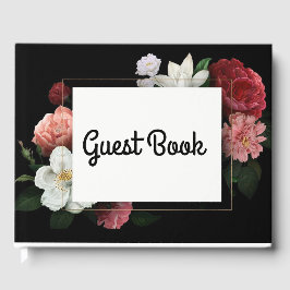 Zwart Roze Bloemen Elegant Gastenboek