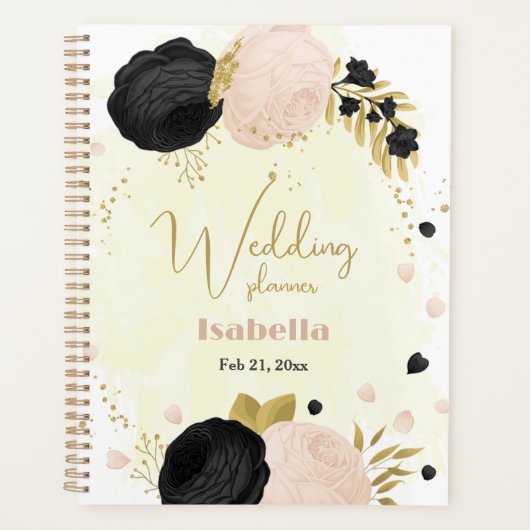 Zwart & roze bloemen goud planner (Voorkant)