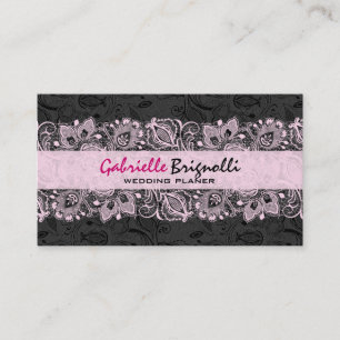 Zwart & Roze  Bloemen Kant Bruiloft Designer Visitekaartje