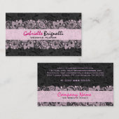 Zwart & Roze  Bloemen Kant Bruiloft Designer Visitekaartje (Voorkant / Achterkant)
