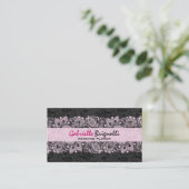 Zwart & Roze  Bloemen Kant Bruiloft Designer Visitekaartje (Staand voorkant)