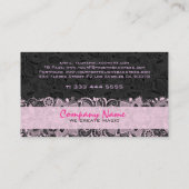 Zwart & Roze  Bloemen Kant Bruiloft Designer Visitekaartje (Achterkant)