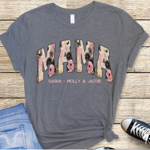  Zwart/Roze Bloemen Kant Varsity Style Mama Tri-Blend Shirt