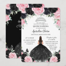 Zwart Roze Bloemen Prinses Gown Zilver Quinceañera
