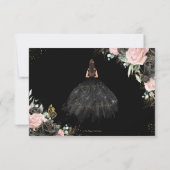 Zwart Roze Bloemen Prinses Jurk Quinceañera Antwoo RSVP Kaartje (Achterkant)