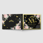 Zwart Roze Bloemen Quinceañera Quince 15 XV Goud Gastenboek (Volledig)