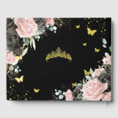 Zwart Roze Bloemen Quinceañera Quince 15 XV Goud Gastenboek (Achterkant)