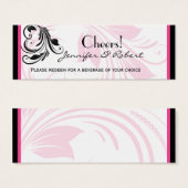Zwart Roze Bloemen Scroll Bruiloft Drink Ticket Mini Visitekaartjes (Voorkant /achterkant)
