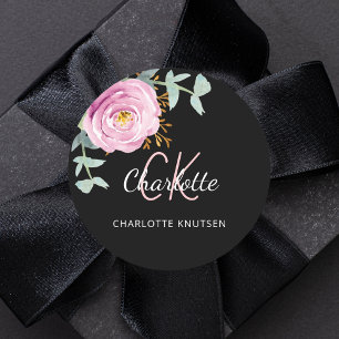 Zwart roze bloemeneucalyptus bedankt ronde sticker