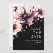 Zwart Roze Bloemige Bruiloft Save The Date (Voorkant)