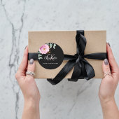 Zwart roze bloemige eucalyptus bedankt ronde sticker