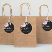 Zwart roze bloemige eucalyptus bedankt ronde sticker