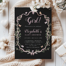 Zwart & Roze Bloesem Bloemen Meisje Baby shower Kaart