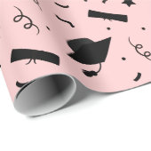 Zwart Roze Blush Graduation Cap Toss Cadeaupapier (Rol Hoek)