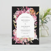 Zwart Roze & Blush Waterverf Flower Arch Bruiloft Kaart (Staand voorkant)