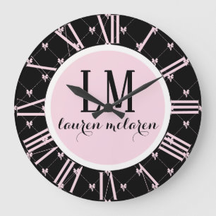 Zwart & Roze Boog Monogram Grote Klok