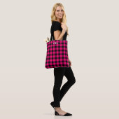 Zwart Roze Buffalo Plaid Monogram Tote Bag (Op model)