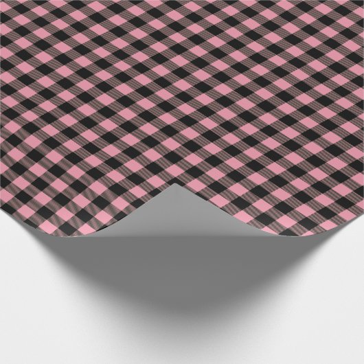 Zwart Roze Buffel Plaid Patroon Cadeaupapier (Hoek)