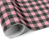 Zwart Roze Buffel Plaid Patroon Cadeaupapier (Rol Hoek)