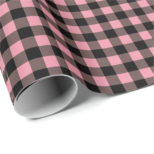 Zwart Roze Buffel Plaid Patroon Cadeaupapier (Rol Hoek)
