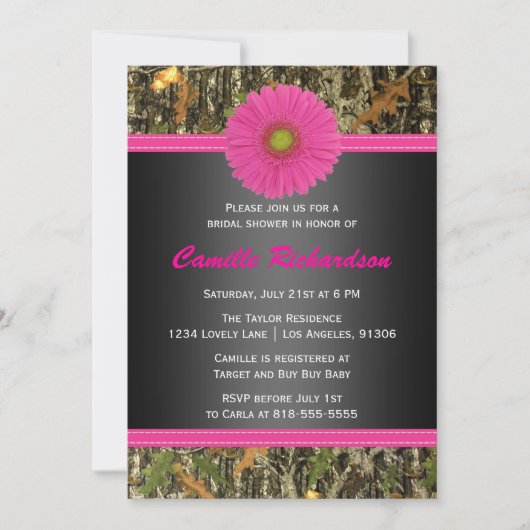 Zwart-roze, Camo, Bridal Shower Invitation Kaart (Voorkant)