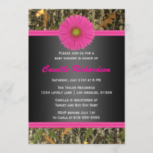 Zwart-roze, Camo, Girl Baby shower Invitation Kaart