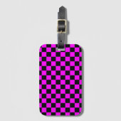 Zwart + Roze Check Checkerboard Patroon Bagagelabel (Voorkant (verticaal))