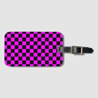 Zwart + Roze Check Checkerboard Patroon Bagagelabel