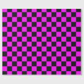 Zwart + Roze Check Checkerboard Patroon Cadeaupapier (Vlak)