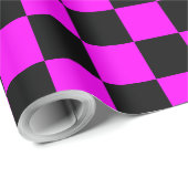 Zwart + Roze Check Checkerboard Patroon Cadeaupapier (Rol Hoek)