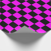Zwart + Roze Check Checkerboard Patroon Cadeaupapier (Hoek)