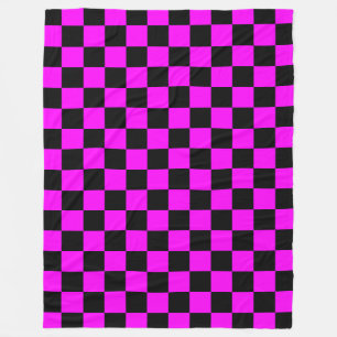 Zwart + Roze Check Checkerboard Patroon Fleece Deken