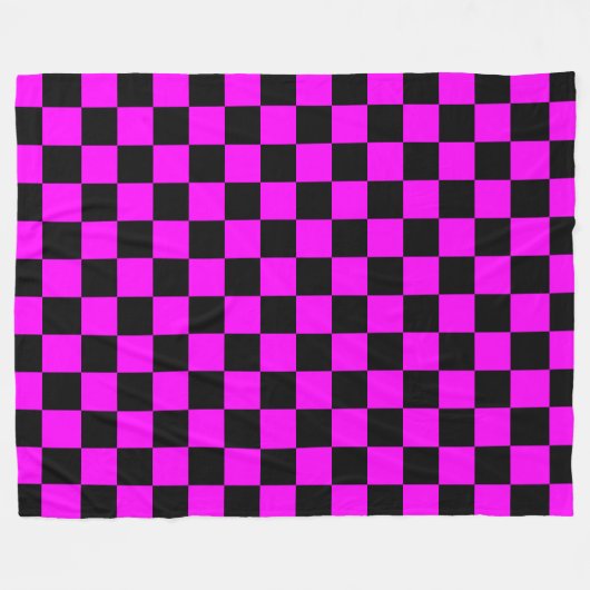Zwart + Roze Check Checkerboard Patroon Fleece Deken (Voorkant (Horizontaal))