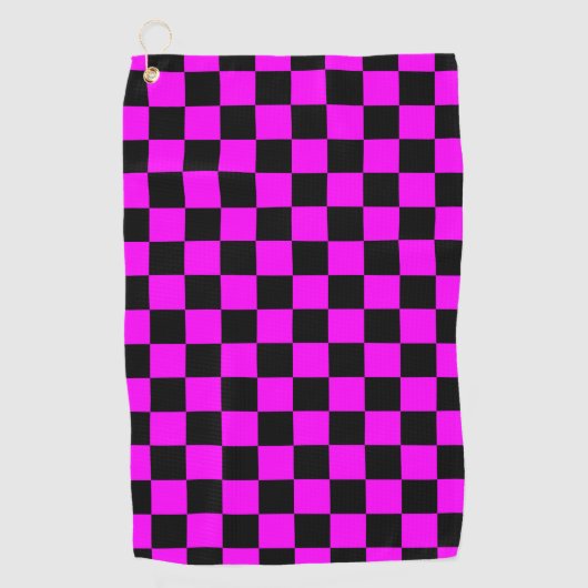 Zwart + Roze Check Checkerboard Patroon Golfhanddoek (Voorkant)