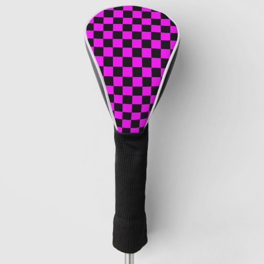 Zwart + Roze Check Checkerboard Patroon Golfheadcover (Voorkant)
