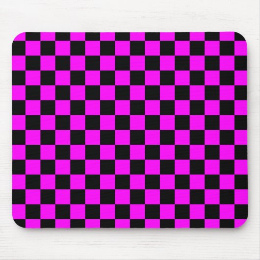 Zwart + Roze Check Checkerboard Patroon Muismat (Voorkant)