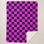 Zwart + Roze Check Checkerboard Patroon Sherpa Deken (Voorkant)