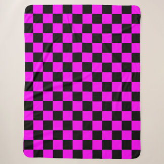 Zwart + Roze Check Checkerboard Patroon Sherpa Deken