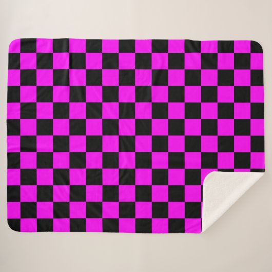 Zwart + Roze Check Checkerboard Patroon Sherpa Deken (Voorkant (horizontaal))