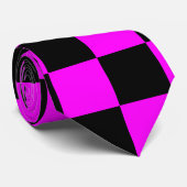 Zwart + Roze Check Checkerboard Patroon Stropdas (Opgerold)