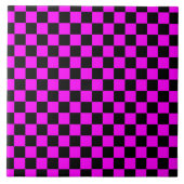 Zwart + Roze Check Checkerboard Patroon Tegeltje (Voorkant)