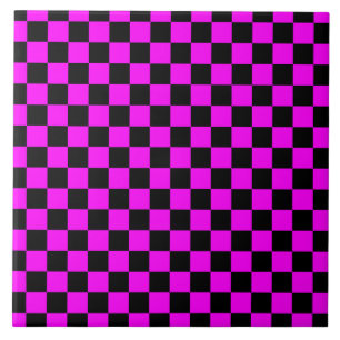 Zwart + Roze Check Checkerboard Patroon Tegeltje