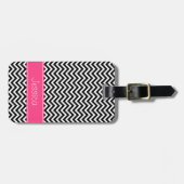 Zwart-roze Chevron Pattern, gepersonaliseerd Bagagelabel (Voorkant horizontaal)