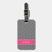 Zwart-roze Chevron Pattern, gepersonaliseerd Bagagelabel (Voorkant verticaal)