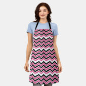Zwart Roze Chevron Streep  Schort (Gedragen)