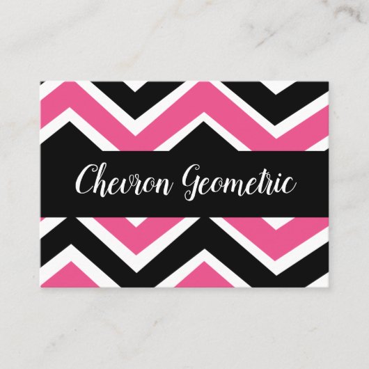 Zwart Roze Chevron Streep Visitekaartje (Voorkant)