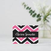 Zwart Roze Chevron Streep Visitekaartje (Staand voorkant)